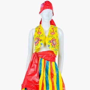 Vintage 1980s Womens Folk Gypsy Scandinavian Halloween Costume Floral Striped